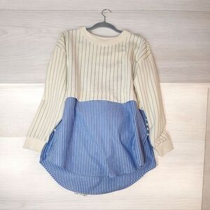 Anthropologie French Terry Twofer Sweatshirt Top Layered Cream Blue Striped